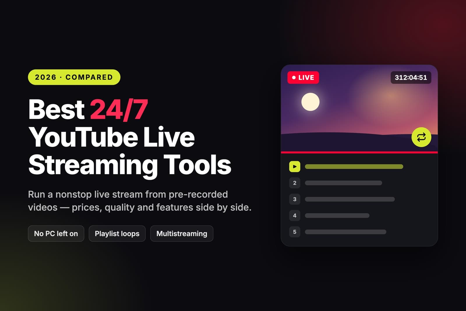 Najlepsze narzędzia do streamów 24/7 na YouTube (2026)