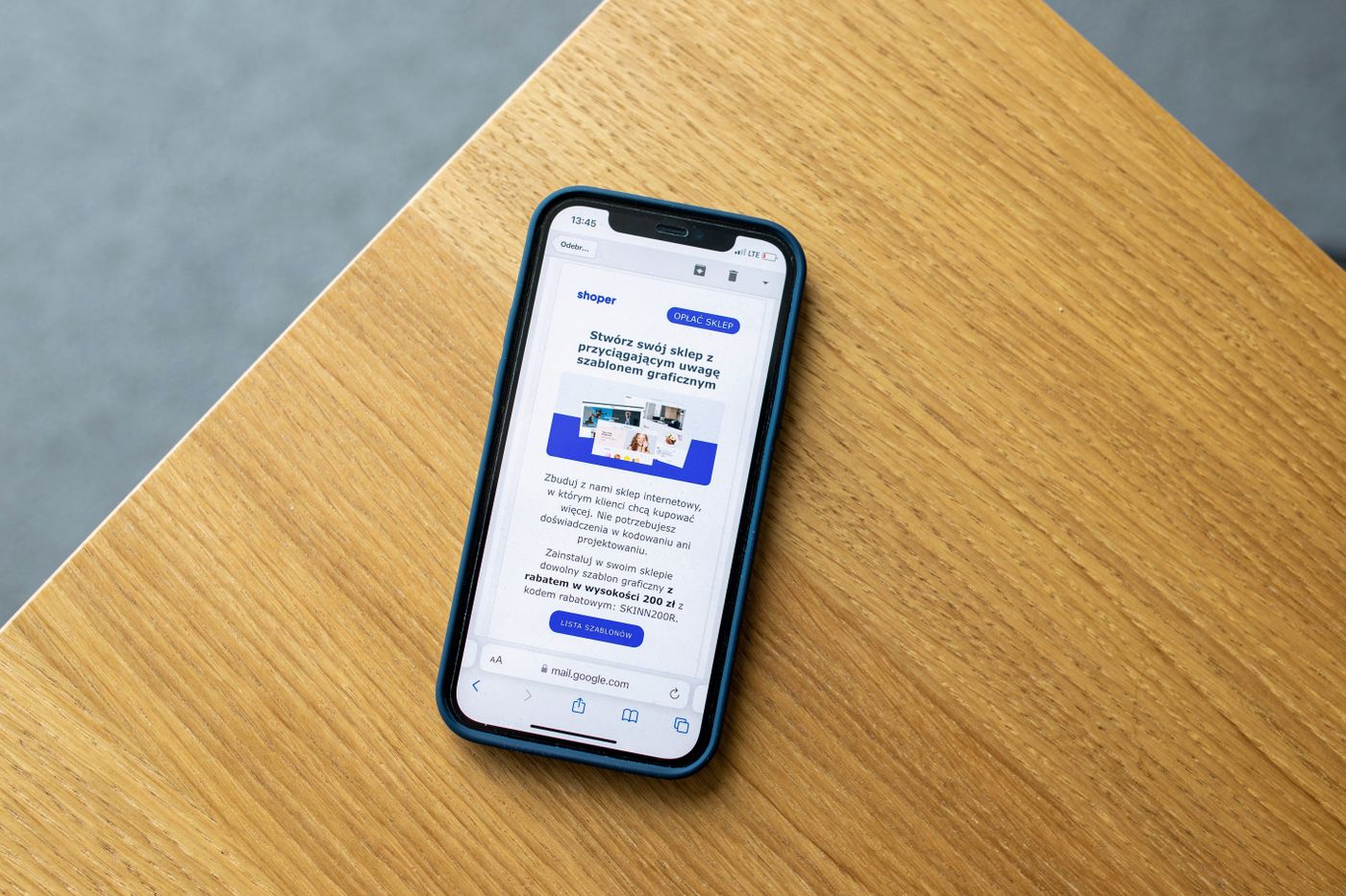 A marketing email open on a smartphone showing a single-column product photo neatly filling the content width
