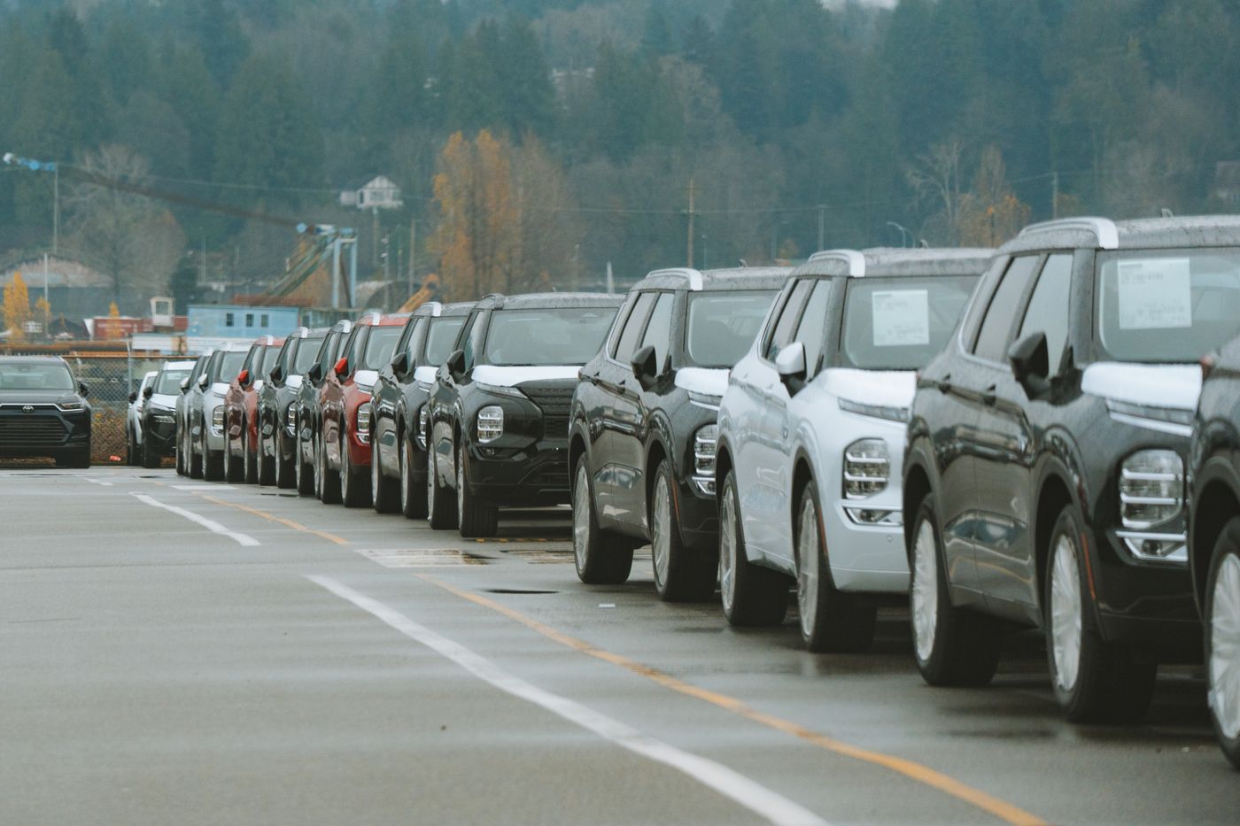 Row after row of inventory — at dealership scale, manual window cleanup is simply not an option